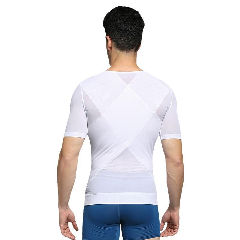 Men's Slimming Body Shaper: Tummy Control Waist Trainer, Invisible Chest Binder, Short Sleeve, Lightweight Summer.