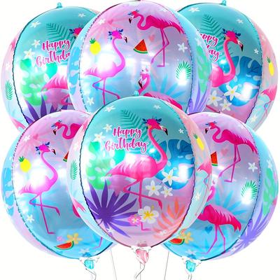 6-Pack 4D Round Flamingo Aluminum Foil Balloons Suitable for Birthday Party Bird-Themed Party Decorations
