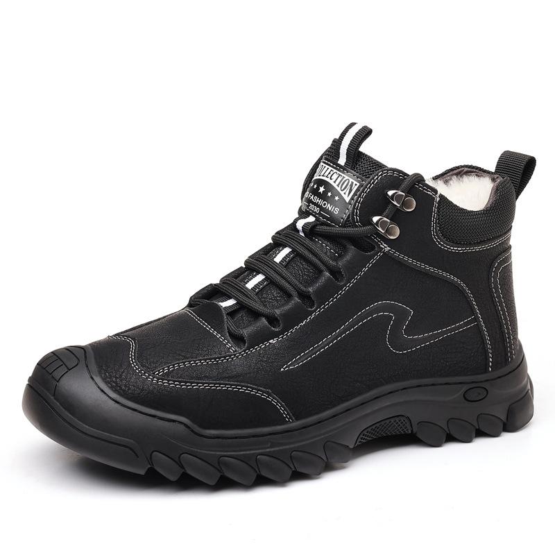 Northeast large cotton shoes new thick-soled winter velvet leather high-top snow boots casual men's shoes wool men's cotton shoes