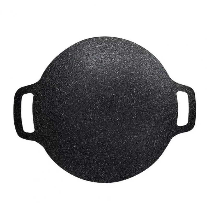 

Сковорода с антипригарным покрытием, чугунная блинная сковорода с двойной ручкой, круглая сковорода-гриль для корейского барбекю, круглая сковорода для барбекю с ручкой