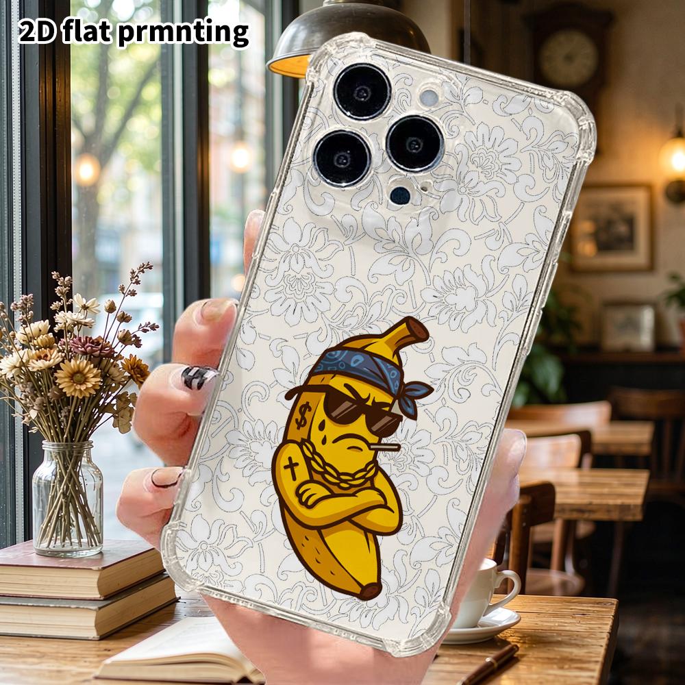 Phone Case: 2D Flat Suitable for iPhone 18 17 16 15 14 13 Pro, Transparent Four Corner Protective Case, Banana Cartoon, Christmas and Halloween Gifts