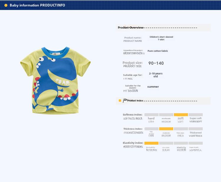 Korean Cartoon Round Neck T-Shirt for Boys - Summer Short-Sleeved Children's Top