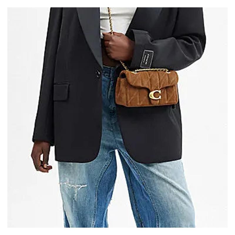COACH Tabby 20 Gold Hardware Push Lock Suede and Smooth Leather Shoulder Crossbody Bag Small Women's Brass and Cedar