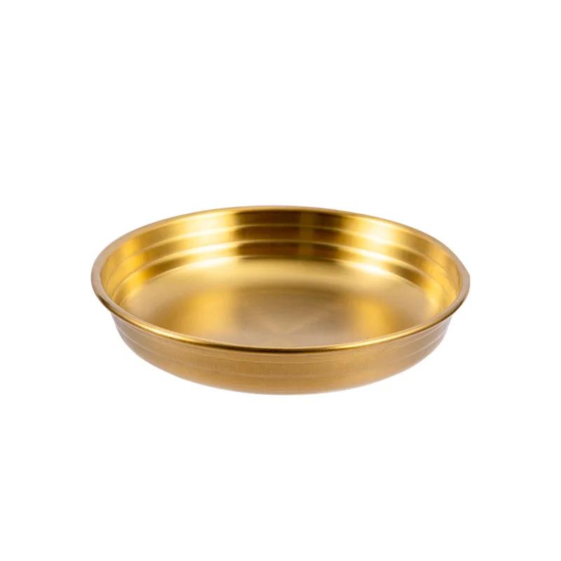 Korean Kimchi Seasoning 304 Stainless Steel Seasoning Plate, Silver-gold Flat-bottomed Side Dish, Cold Dish,