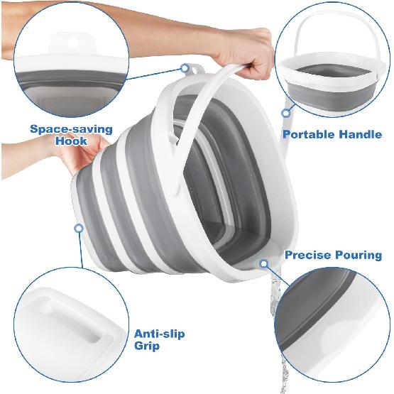 10L Collapsible Bucket for Cleaning, Portable Ice Bucket Water Pail for Space Saving, Foldable Sand Buckets with Handles for House Bathroom, Plastic