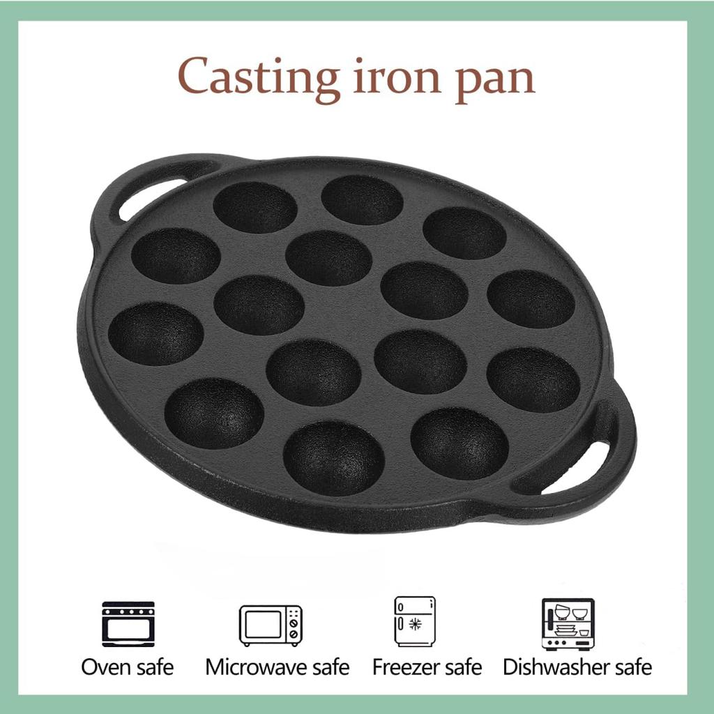 Hemoton Cast Iron Takoyaki Pan, Nonstick Grill Pan, 15 Holes Octopus Ball Meat Ball Griddle, Snail (Black)