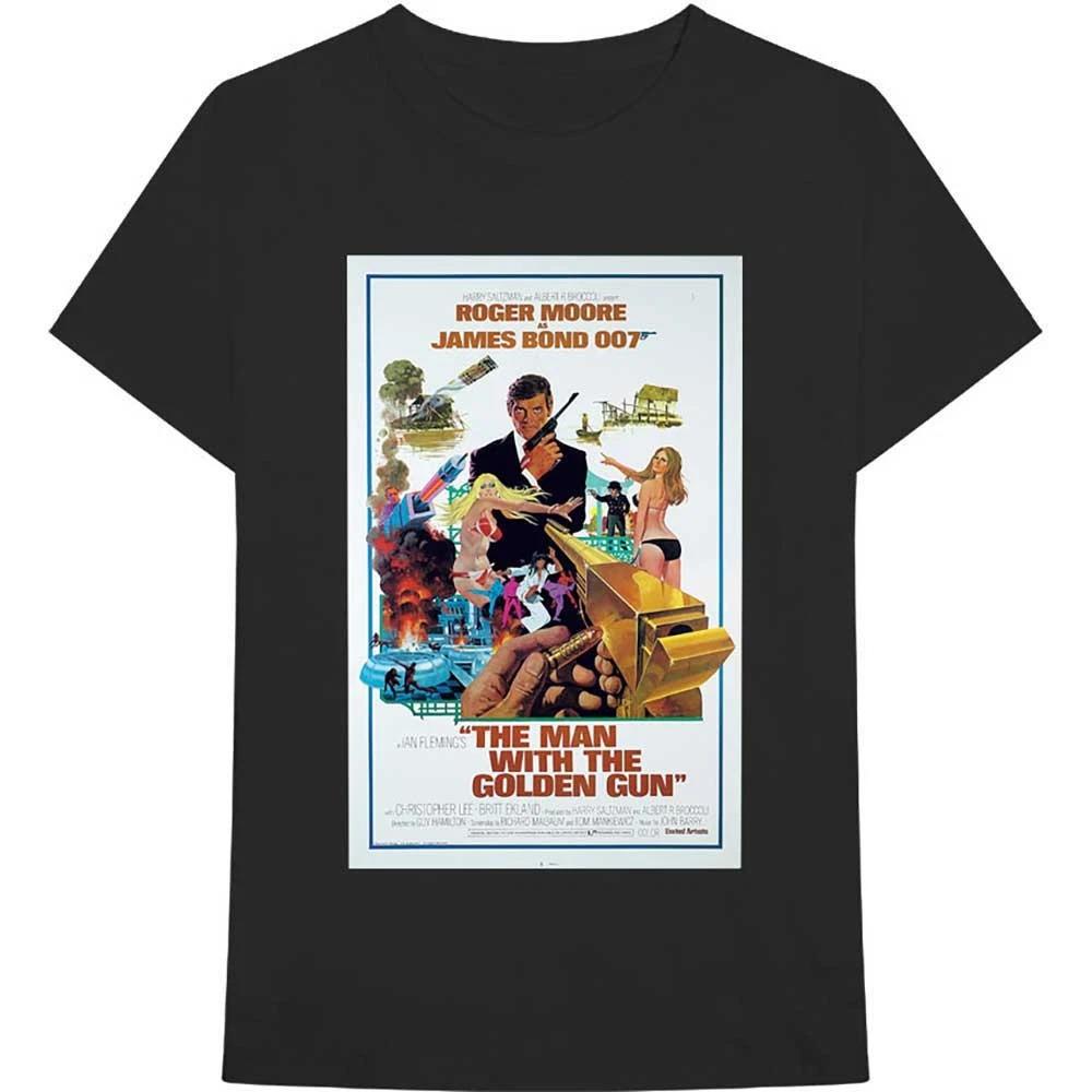 James Bond 100% Cotton T-shirt Mens Tees Top The Man With The Golden Gun Movie Poster Official Mens Black M