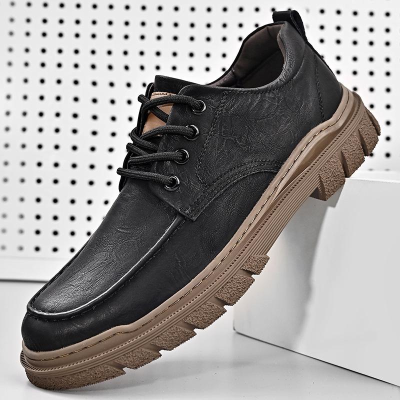 Casual Leather Shoes Men's 2025 Autumn New Soft-soled Non-slip Trend Versatile Breathable Retro Low-top Tooling Shoes Men's Shoes