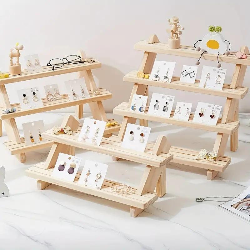 Solid Wood Jewelry Display Stand Stepped Display Stand Card Storage Stand Display Jewelry Small Statues Small Doll Display Stand