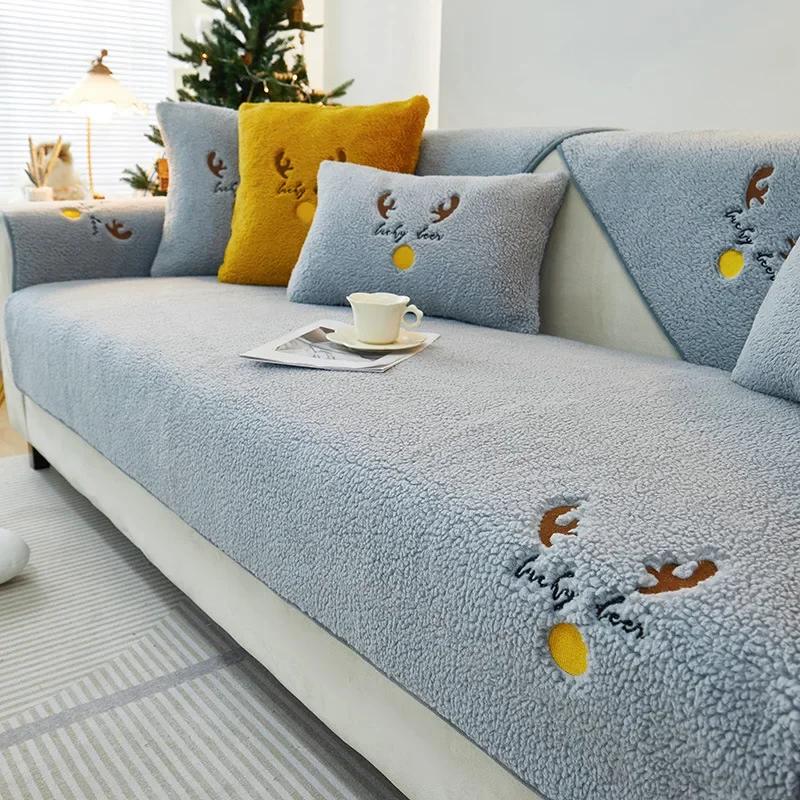 Vánoční Zesílený Králičí Kožešina Plyšový Potah na Pohovku Protiskluzový Měkký Ručník na Pohovku Polštářek na Pohovku Do Obývacího Pokoj Moderní Domácí Dekorace