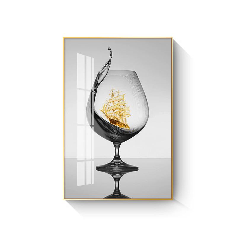 

Новый китайский стиль винный бокал холст картина легкие роскошные перья плакаты и принты для кухни столовая настенное украшение Quadro 30x45cm No Frame