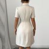Ladies V-neck Fashion Color Double-breasted Waist Short Sleeve Dress
