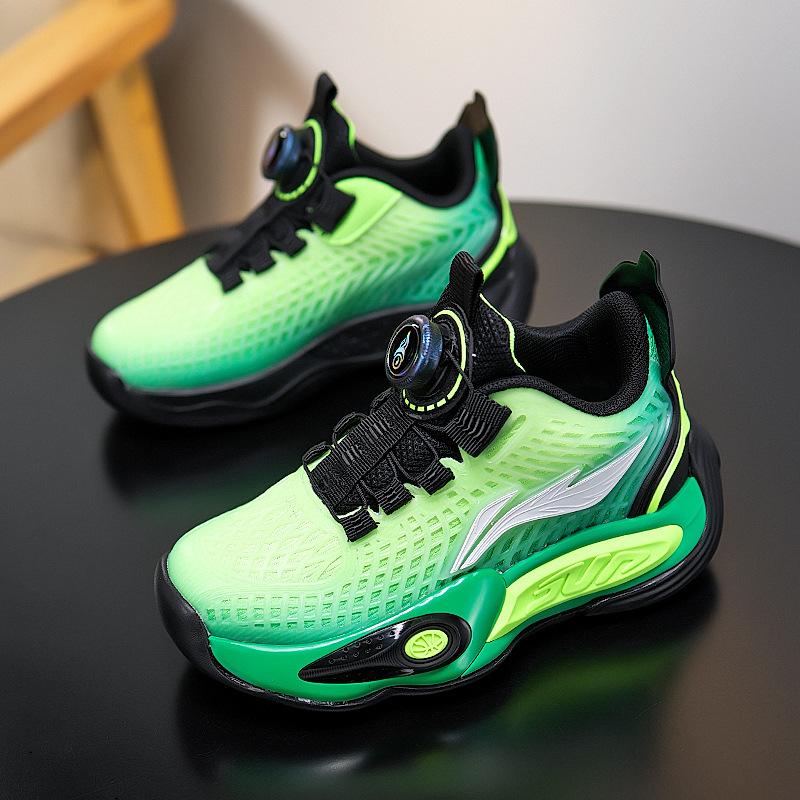 2025 children's leather basketball shoes outdoor trend fashion winter rotating buckle wear-resistant outdoor sports shoes