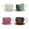 Creative Metal Coffee Cup Planter Pot Flower Vase Centerpiece for Indoor Outdoor Desk and Balcony Decor