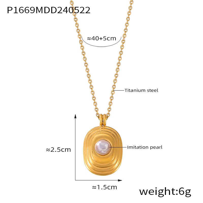 18k Gold & Titanium Steel Pearl Necklace - European & American Geometric Design, Light Luxury, Non-Fading.