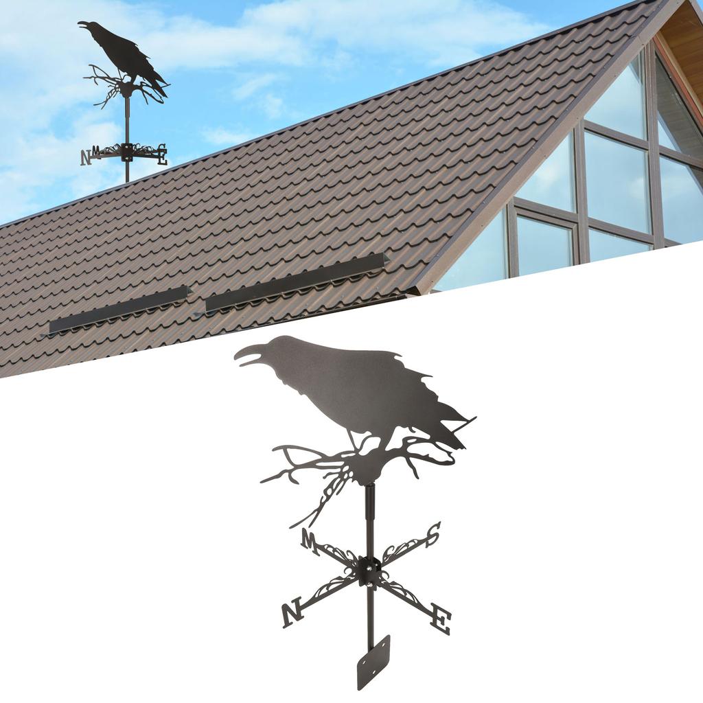 Weathervane Crow Ornament Wind Vane Weathercock Iron Metal Weather Vane for Outdoor Garden Farmhouse