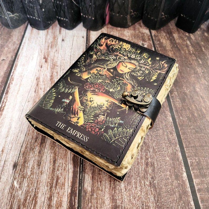 Leather Journal THE EMPRESS Printed Leather Dairy, Dream Journal, Wedding Gift,  Leather Sketchbook, Personalized Gift.