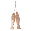 Mediterranean Hand-Carved Wooden Fish with Net Wall Hanging Ornament
