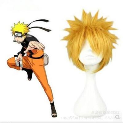 Nueva Peluca Cosplay Anime Akatsuki Uzumaki Corta Dorada Esponjosa Despeinada a Capas Resistente al Calor Pelucas de Cabello Sintético + Gorro de Peluca + Diadema