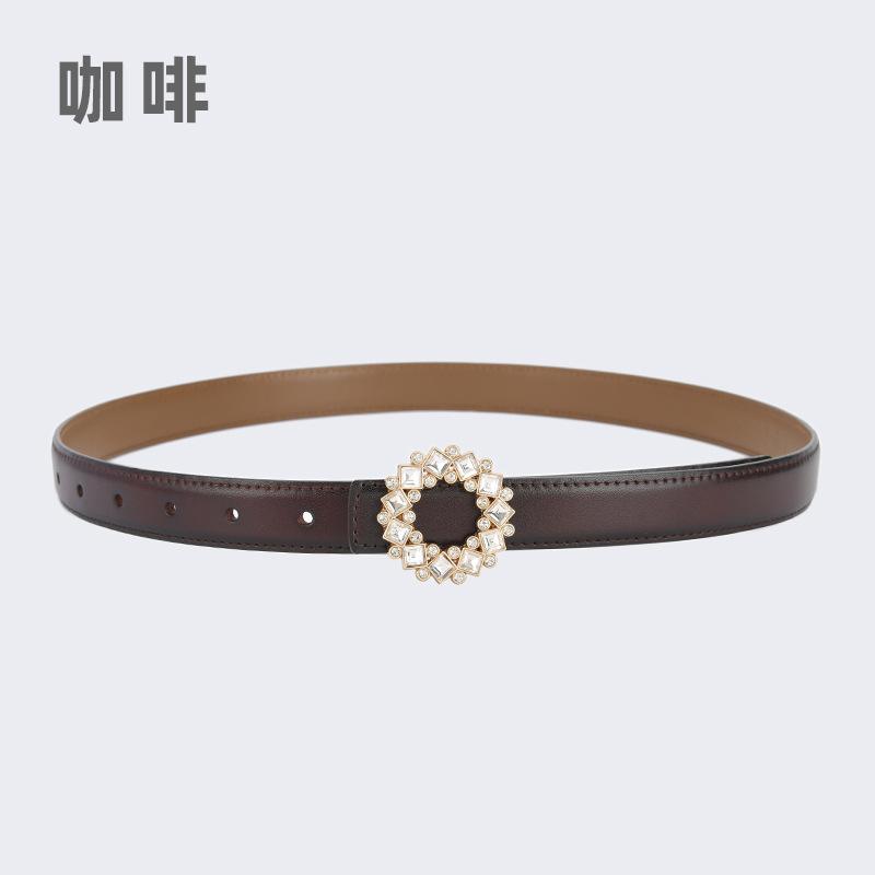 Four Seasons Available Belts Women'S Fashion Versatile Trendy Decoration Suits Cowhide Thin Belt Diamond Genuine Leather Ins Style Jeans Belt