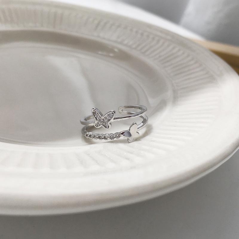 Women's Silver Micro-Pavé Diamond Index Finger Ring - Korean-Japanese Light Luxury Design