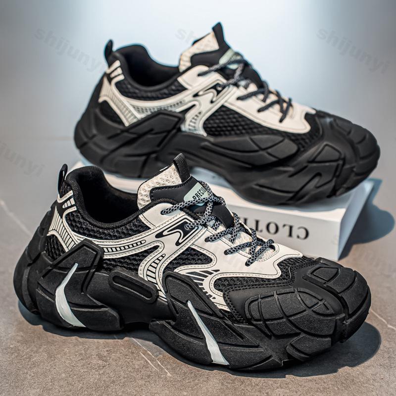 Madingi nišiniai vyriški žemo profilio kasdieniai sportbačiai su storu padu 2025 m. rudens naujiena tinklelis kvėpuojantis patogūs madingi universalūs masyvūs sportbačiai