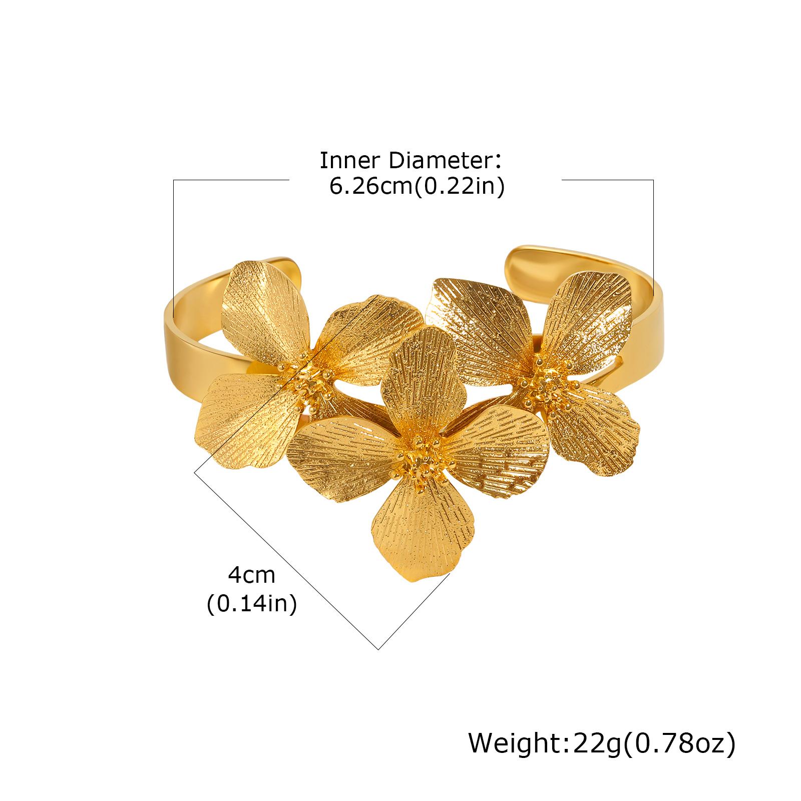 

Vintage Exaggerated Big Flower Cuff Bangle for Women Gold Plated Stainless Steel Textured Floral Open Bracelets Elegant Jewelry