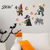 Spooky Farmhouse Party Decor Halloween Wall Sticker, Pumpkin Witch Skeleton Printed, Self-adhesive Waterproof Autumn Harvest Stickers PVC Decals, for