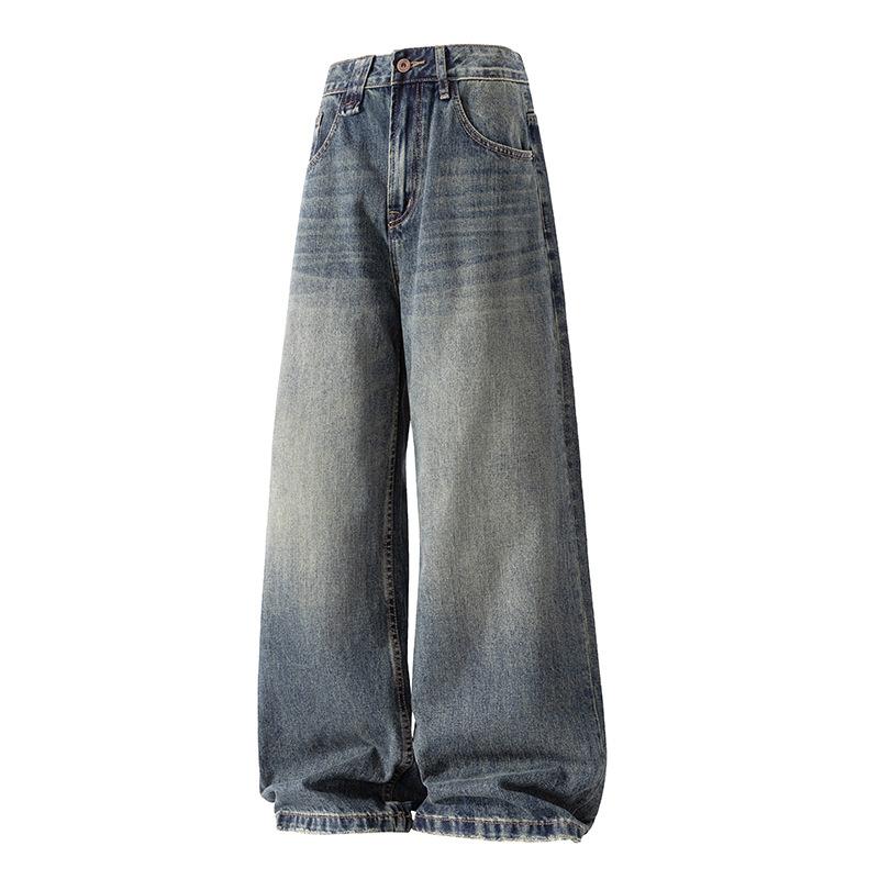 American-style A-line Jeans for Men Loose Large Straight Draped Wide-leg Dad Pants