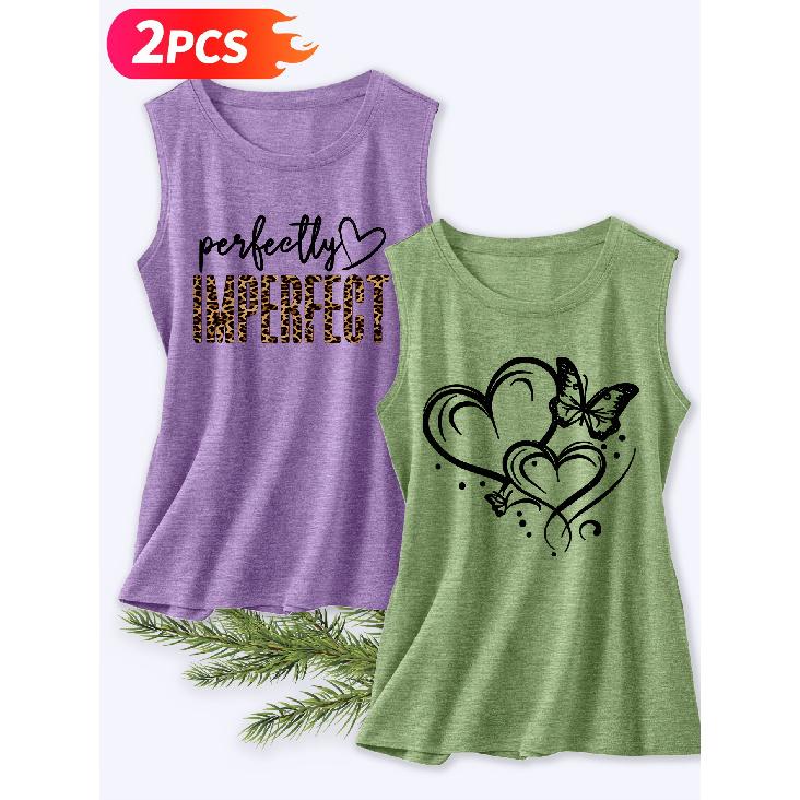 Follow a Specific Direction Two-piece Summer Women's Beautiful Tank Top Set Leopard Print: Perfect or Imperfect, with Love and Butterfly Series