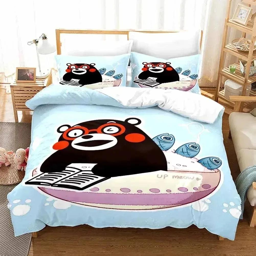3D Print Kawaii Cartoon Comics Kumamon Bedding Set Double Twin King Duvet Cover Comforter Pillowcase Boys Girls Adults Bedroom