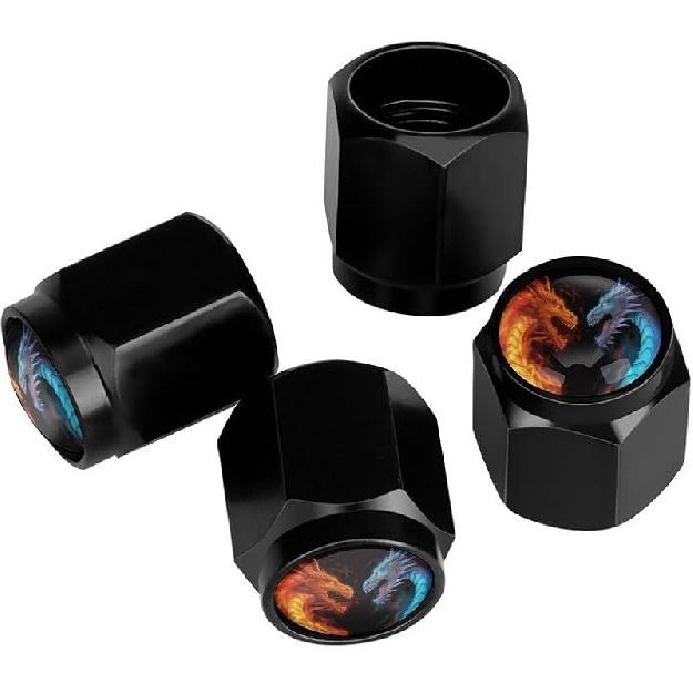 Two Fire Dragon Tire Valve Stem Caps Aluminum Black Stem Tire Valve Caps Universal Stem Covers for Cars SUVs Trucks Bikes Motorcycles Bicycles (4 Multicolor9