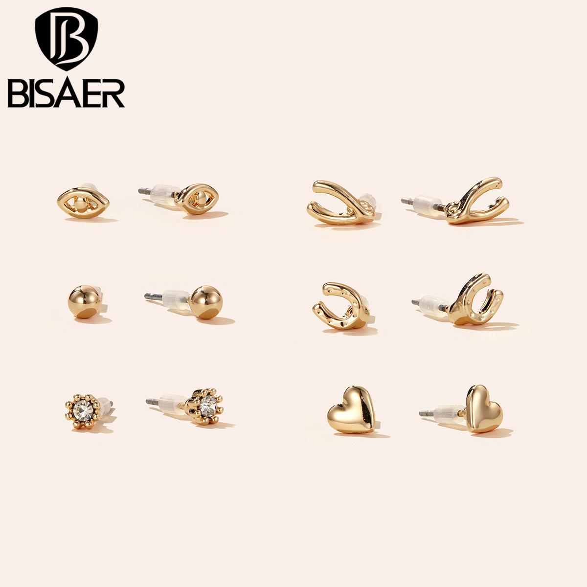 

BISAER Изысканный набор из 6 пар сережек-гвоздиков Love & Wishing Bone, Eyes и Beads для женских повседневных украшений