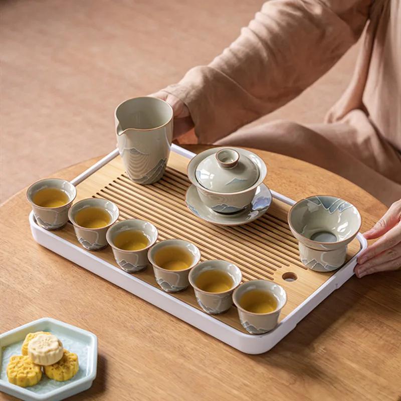 9 Pcs/set Chinese Ceramic Tea Sets Hand-painted Landscape Gaiwan Teapot Household Kettle Teacups Handmade Teaware Drinkware