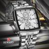 Fashion Square Quartz Watch Men's Luxury Steel Strip Business Date Chronograph Watches