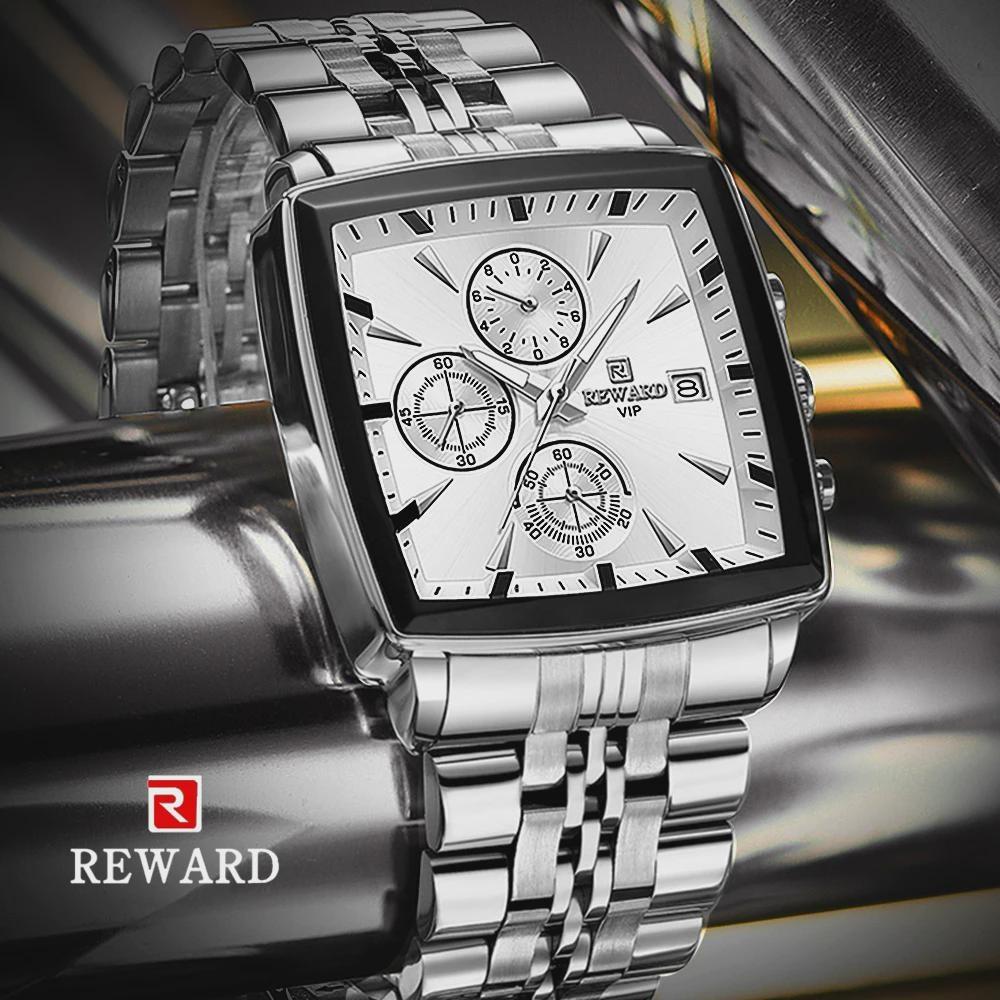 Fashion Square Quartz Watch Men's Luxury Steel Strip Business Date Chronograph Watches