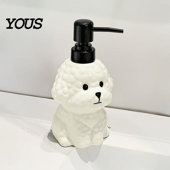 Dispenser Gel Igienizzante Mani 400ML Cane in Ceramica con Pompa in Plastica, Contenitore Liquido Ricaricabile a Forma di Cucciolo, Bottiglia Vuota per Bagnoschiuma Lozione