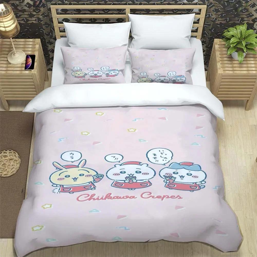 Cartoon Chiikawa Pattern Quilt Cover With Pillowcases 3D Digital Printed Bedding Set Twin Full Queen King Christmas Gift