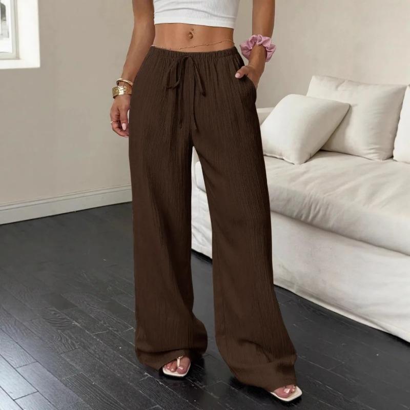 Pantaloni Casual Lunghi a Gamba Larga da Donna in Misto Cotone e Lino con Coulisse, Vestibilità Rilassata, per Casa e Passeggiate