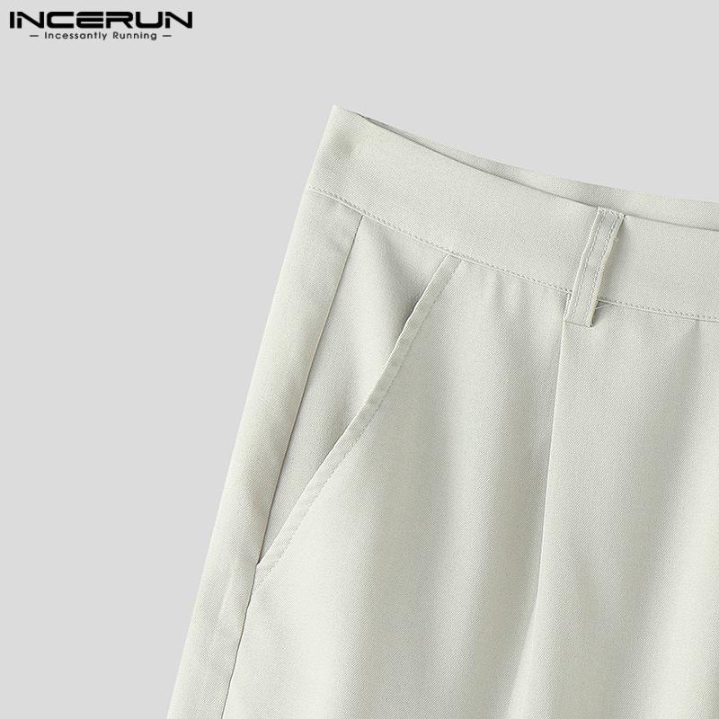 INCERUN 2PCS Men Lapel Neck Short Sleeve Shirt Long Straight Pants Sets Two Pieces Outfits