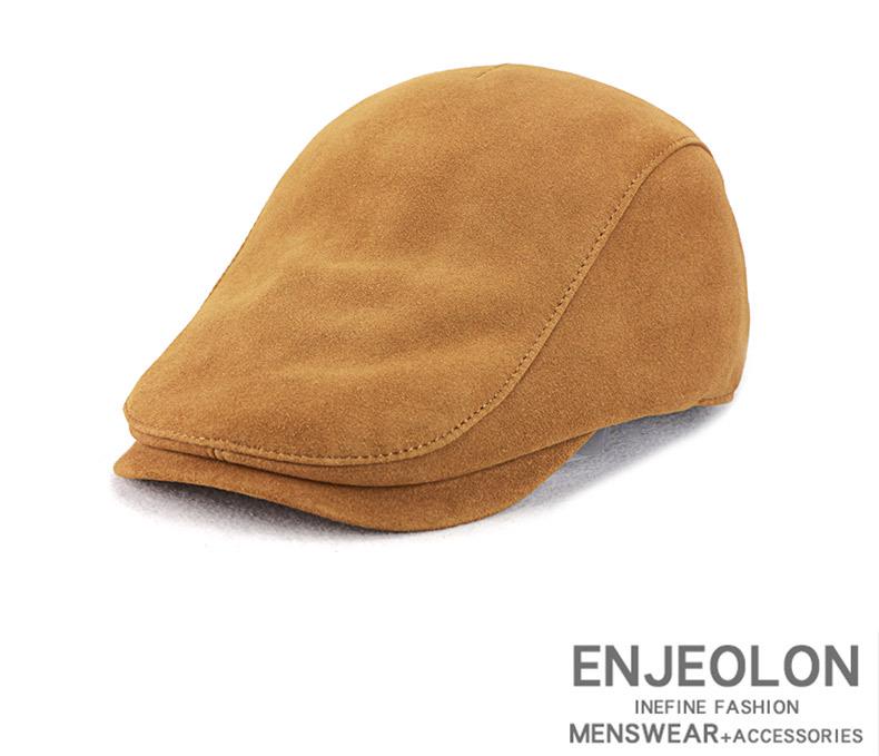 Unisex Genuine Leather Sheepskin Suede Flat Cap - Trendy Duckbill Beret for Spring, Autumn, and Winter
