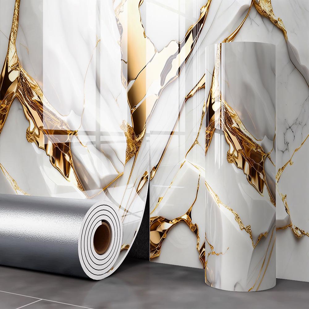 Waterproof Marble Tile-Look Wall Stickers for Living Room/Bathroom Renovation