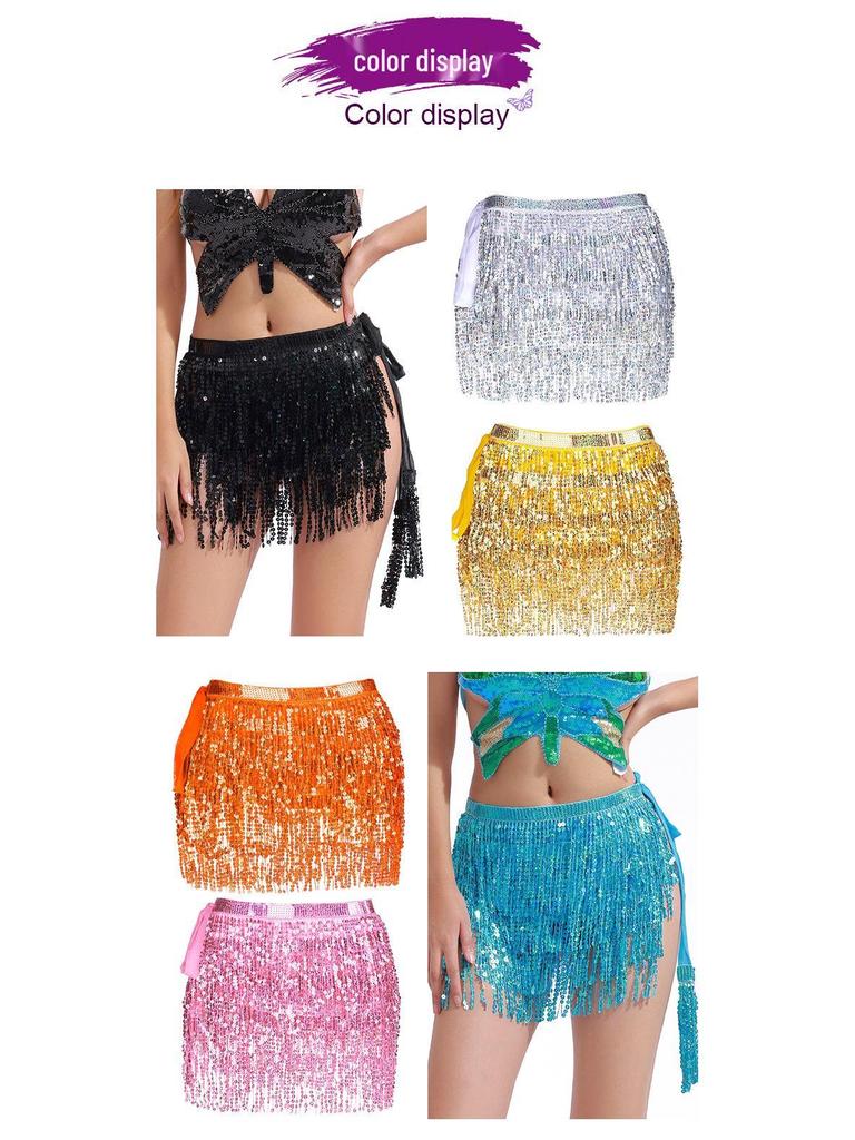 Bohemian Sequin Tassel Hip Scarf for Halloween Belly Dance Performance
