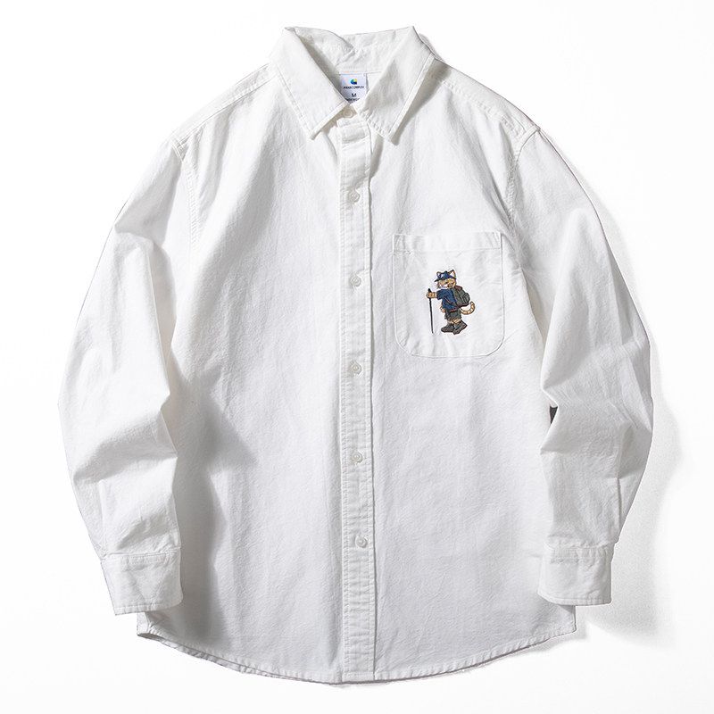 Men's Shirts 2025 Spring and Autumn New Basic Versatile Tops All-Cotton Oxford Fabric Embroidered Casual Long-Sleeve Men's Shirts