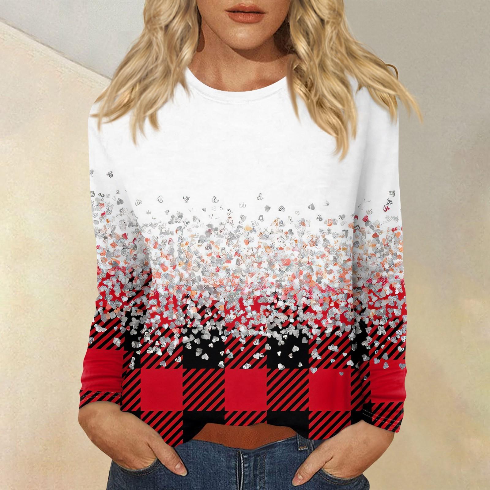 

Рубашки с длинным рукавом для женщин, милые футболки с принтом на Рождество, блузки, повседневные топы больших размеров, пуловеры XL белый