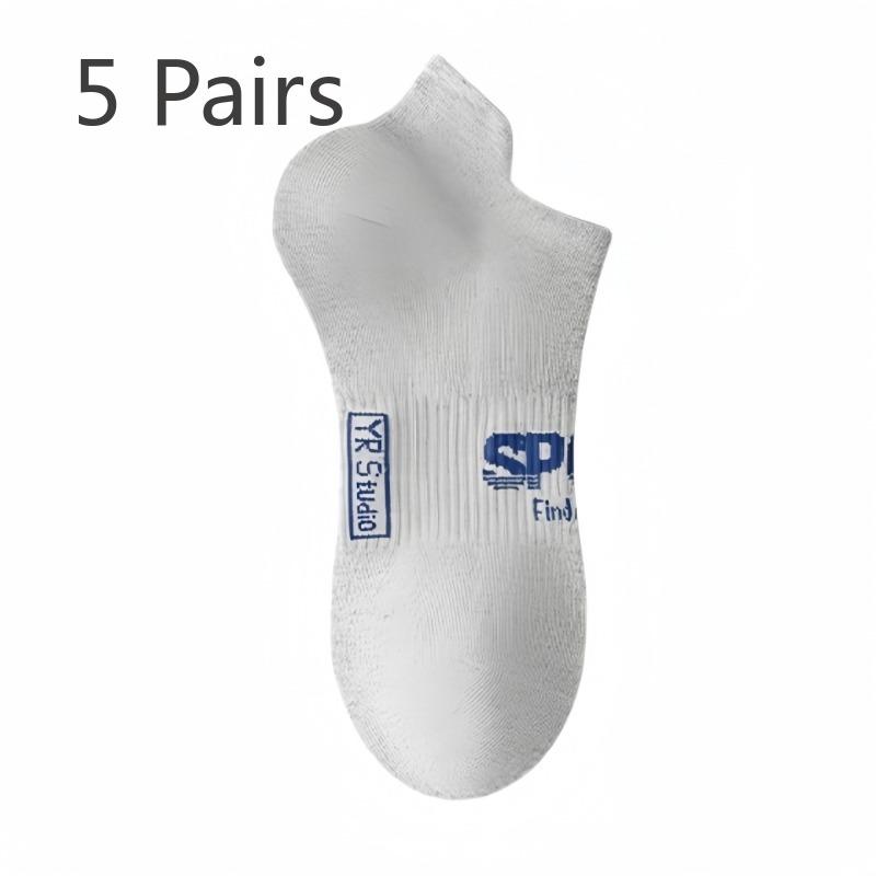 5 Pairs of Men's Spring and Autumn Pure Cotton Deodorant Sports Wicking Short Boat Socks