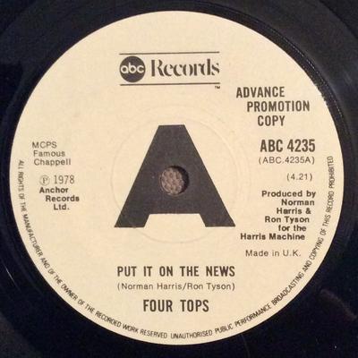 7-Zoll Schallplatte FOUR TOPS - Put It On The News / Put It On The  ABC4235PROMO ABC Records 1978 UK Soul/Funk Gebraucht
