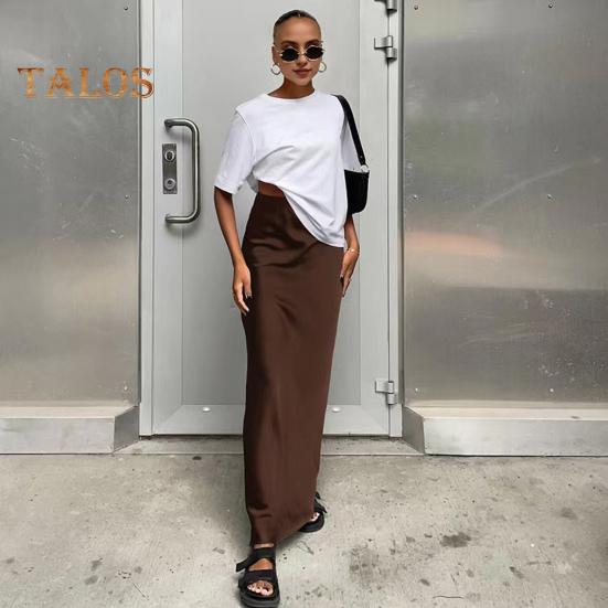 Spódnica damska z wysokim stanem i satynową spódnicą syrenką Elegancka, zapinana na zamek, jednokolorowa, dopasowana, w kształcie litery A, długa spódnica do pracy, na imprezę, do codziennego noszenia