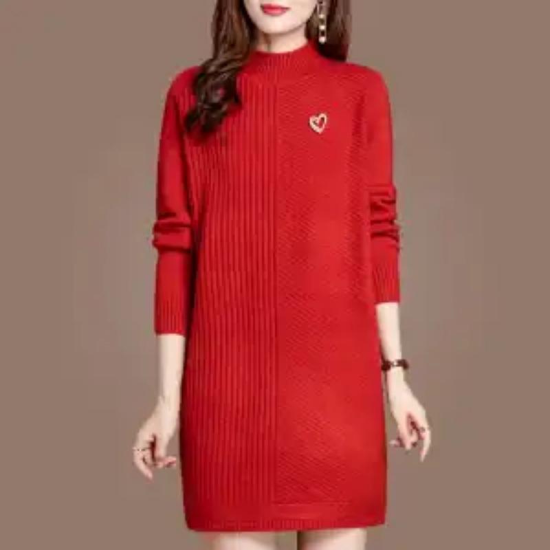 Mid-length Sweater Skirt Women New Autumn Winter Velvet Thickened Loose Lazy Style Knitted Bottoming Shirt