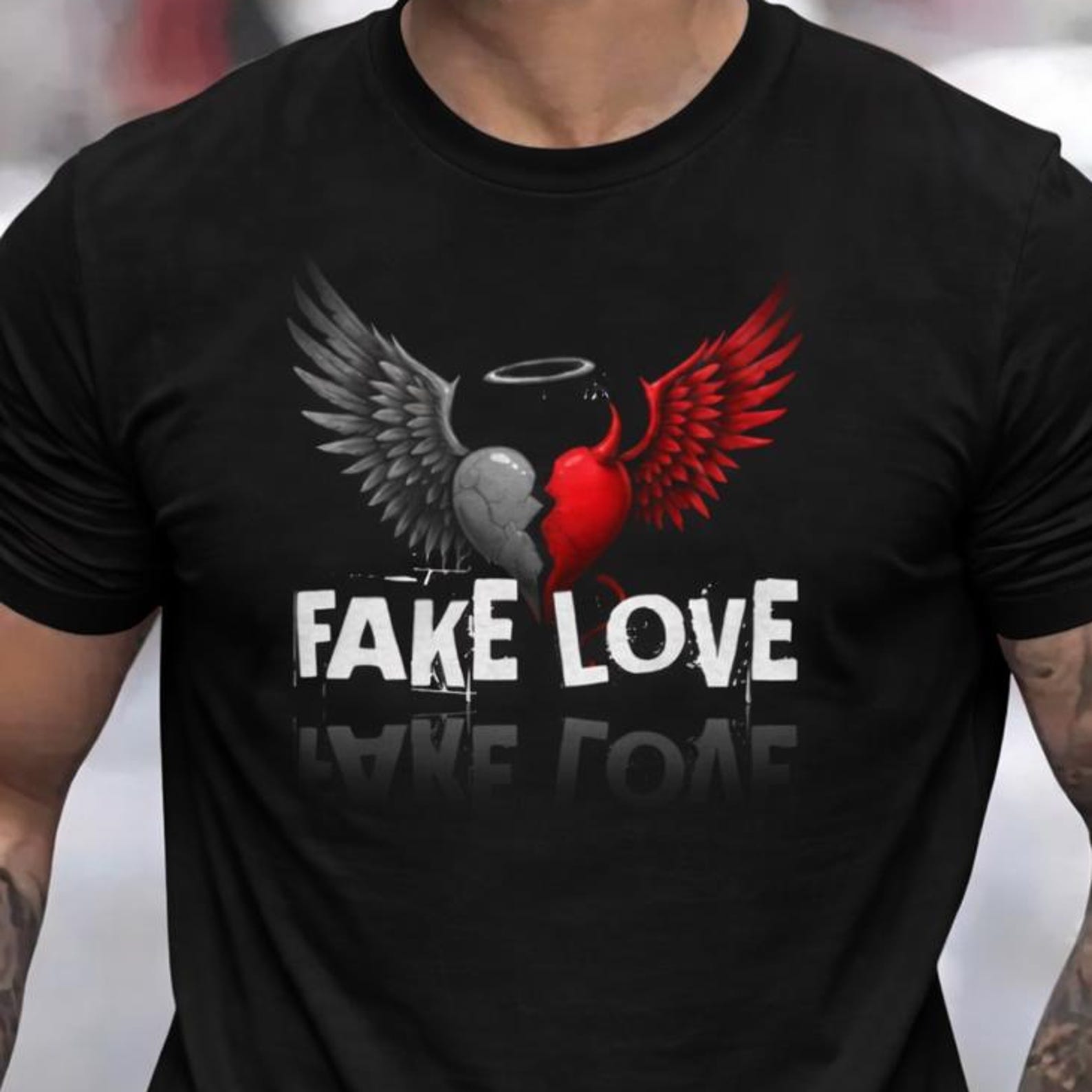 Fake Love wings graphic Tee | Angel Devil heart design L